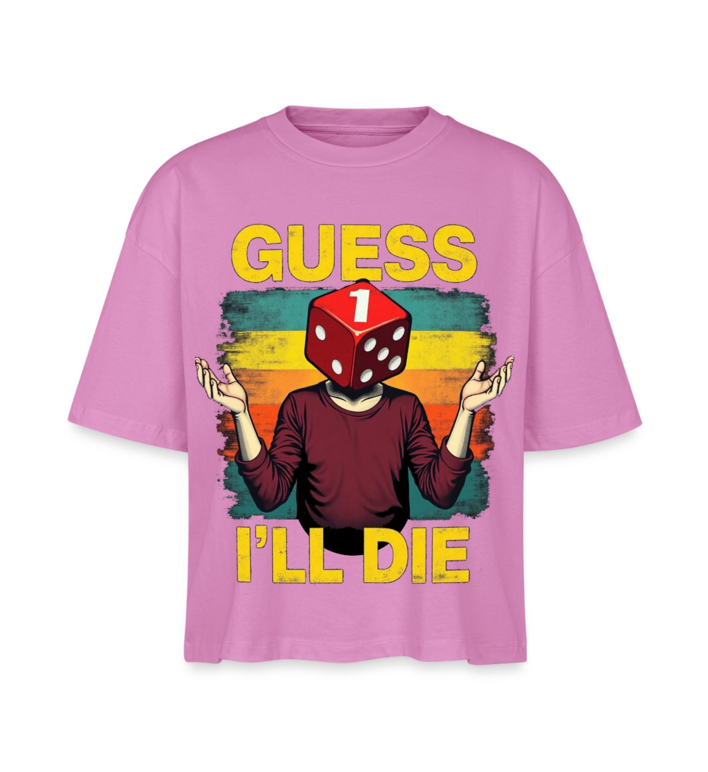 Rosa Boxy T-shirt für Frauen mit einem Design an der Front.
