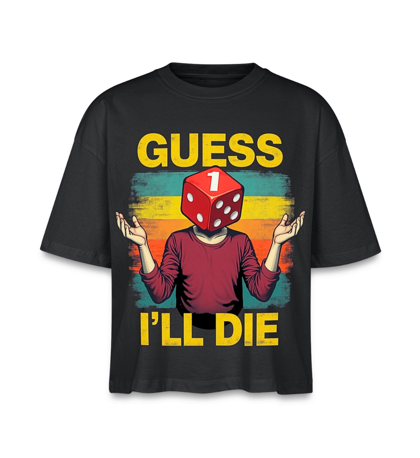 Schwarzes Boxy T-shirt für Frauen mit einem Design an der Front.