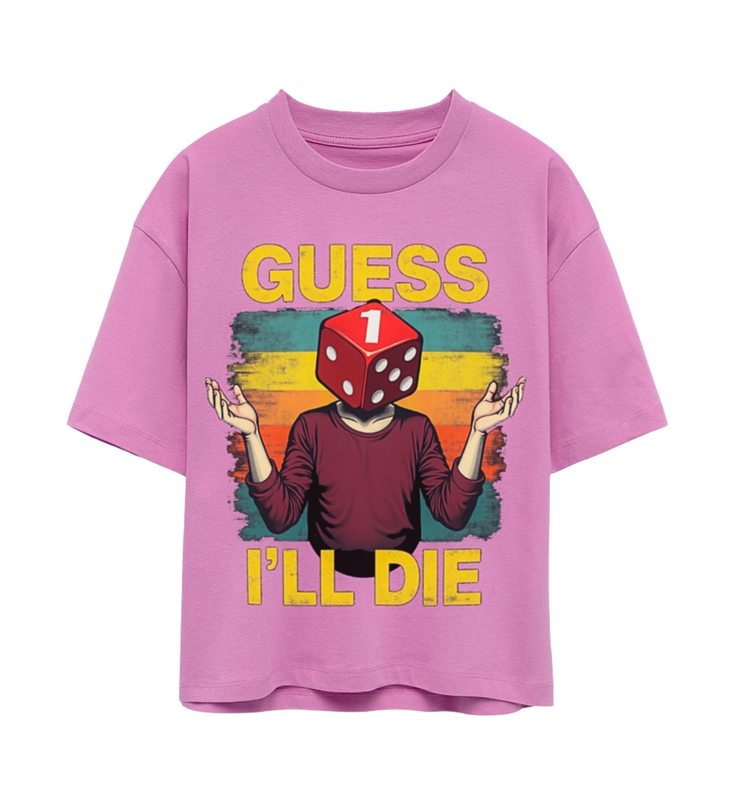 Rosa Boxy T-shirt für Frauen mit einem Design an der Front.