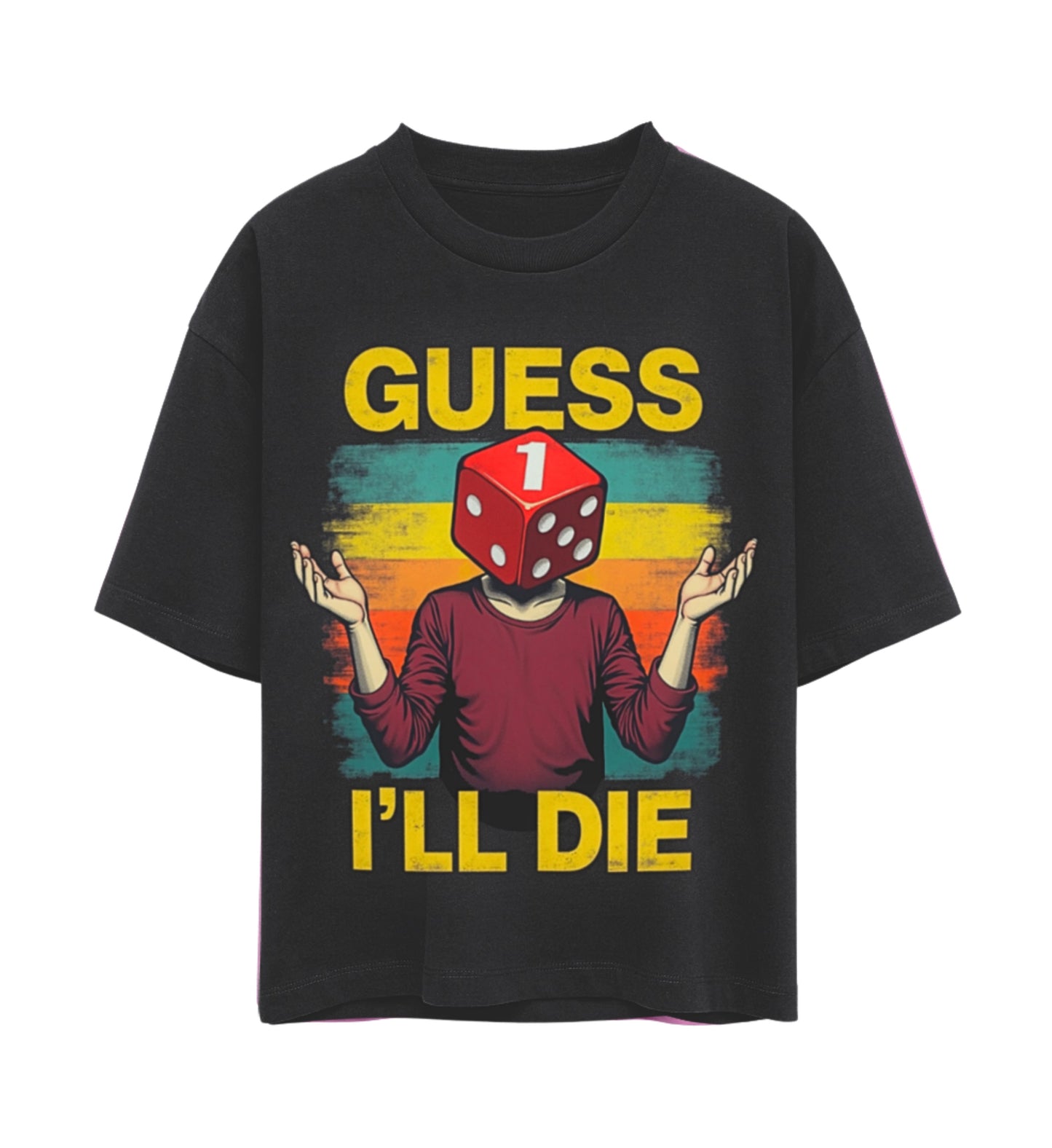 Schwarzes Boxy T-shirt für Frauen mit einem Design an der Front.