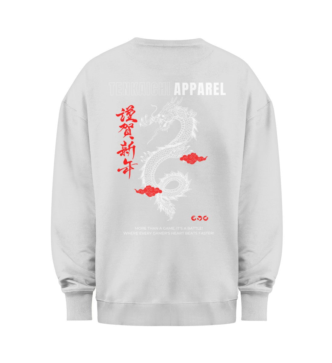 Tenkaichi - Oversize Sweater in heather grey - back view - GAMECHARM