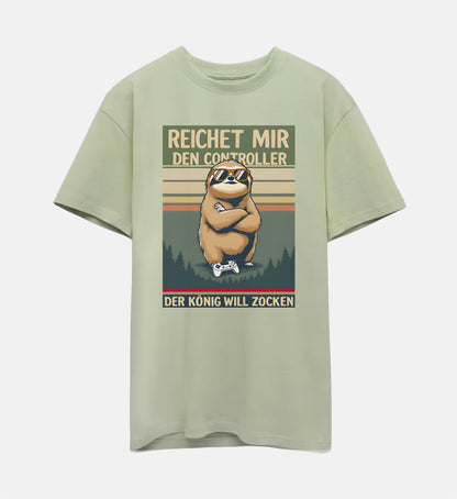 Green Shirt for Men with Retro Gaming Design on the front