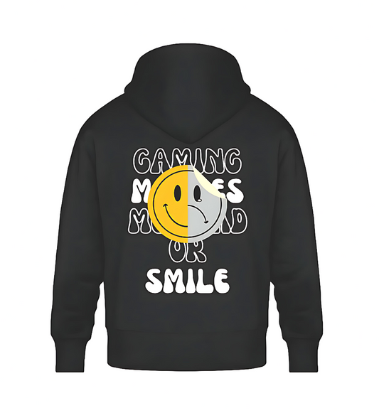 SAD or SMILE - Oversized Hoodie in black - Back view - GAMECHARM