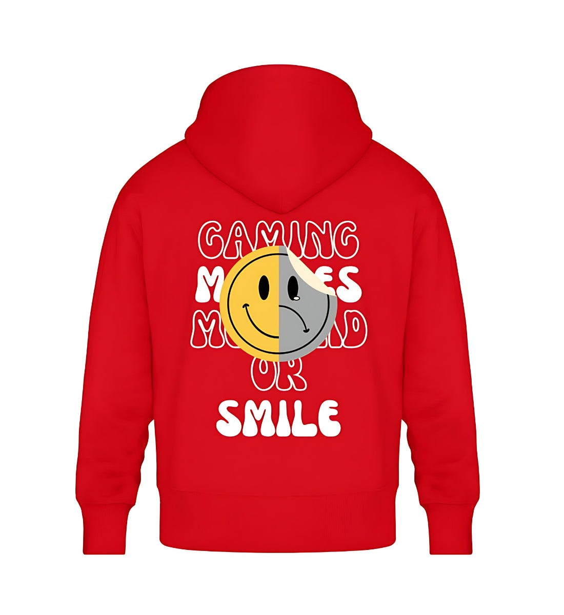 SAD or SMILE - Oversized Hoodie in red - Back view - GAMECHARM