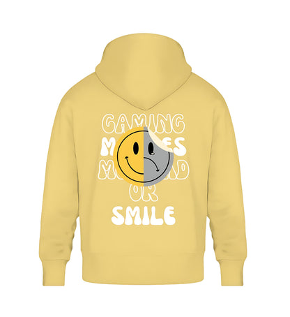 SAD or SMILE - Oversized Hoodie in yellow - Back view - GAMECHARM