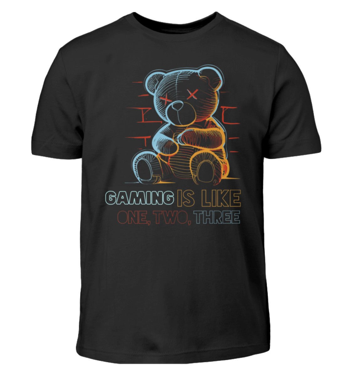 Teddy Kollektion - Organic T-Shirt Kids - Kinder T-Shirt in black, front view - GAMECHARM